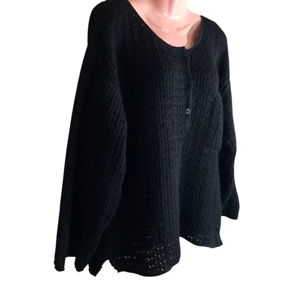 Claude Barthelemy Paris Oversized Sweater S Black 100% Wool Chunky Crochet Knit - Picture 3 of 10